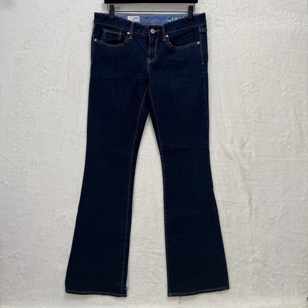 Gap Jeans Womens 29/8R Dark Blue 1969 Curvy Bootcut Mid‎ Rise Stretch Distressed